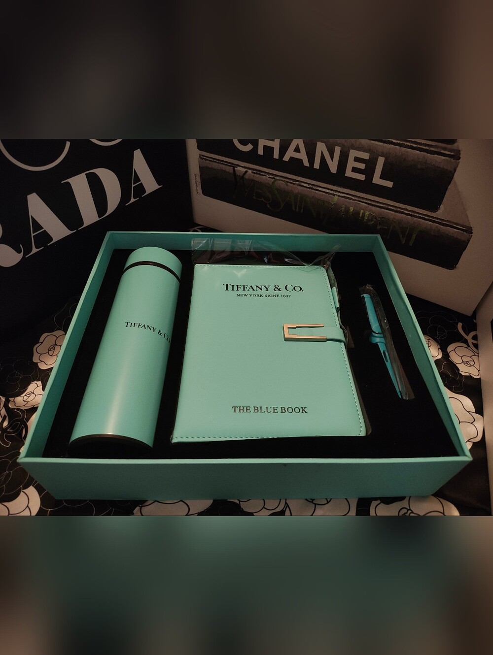 Signature Blue Unisex Notebook & Flask Set with Pen